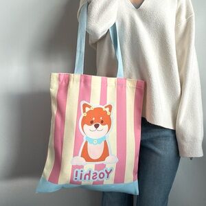 🛍️ 🐕 Milo the Shiba-Inu Tote Bag with Sky Blue Shoulder Strap